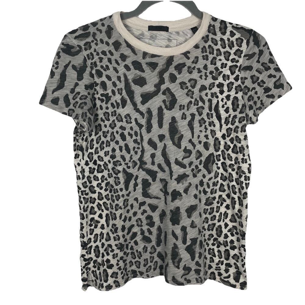 ATM Basic T-Shirt Tee Top Women's XS Beige Black Leopard Print Classic Designer